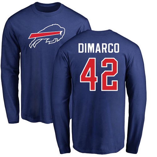 Men NFL Buffalo Bills #42 Patrick DiMarco Royal Blue Name and Number Logo Long Sleeve T Shirt